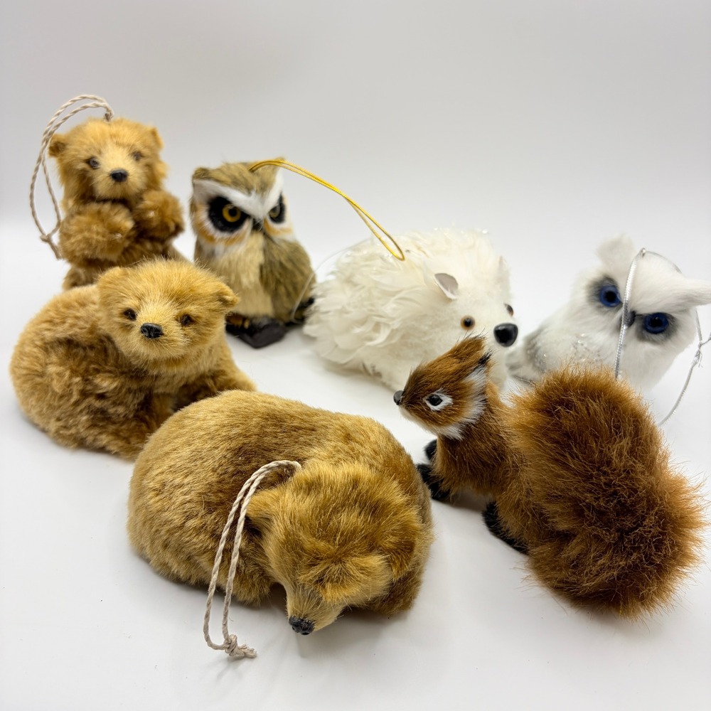Realistic Faux Woodland Critter Ornament Lot Cottagecore Lodge Rustic Cabin 6pc